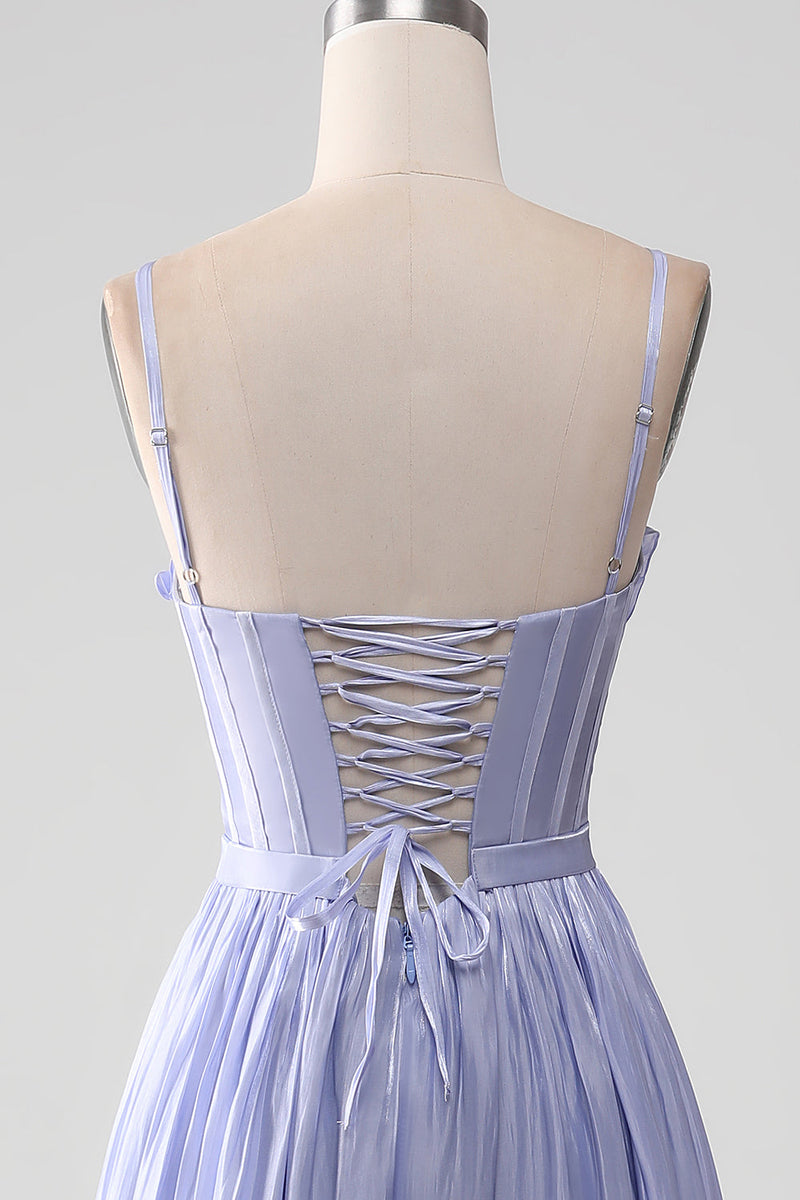 Load image into Gallery viewer, Lavendel Spaghetti stropper A Line Ruffles Prom Dress med Slit