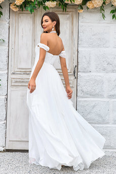 Elegant en linje av skulderen Ivory Chiffon brudekjole med blonder