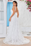 Beauty A Line V-Neck Ivory Lace Long Wedding Dress med Slit