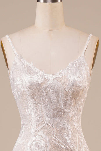 Backless Lace Ivory brudekjole med Sweep Train