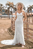 Sjarmerende havfrue Spaghetti stropper Lace Ivory brudekjole med Sweep Train