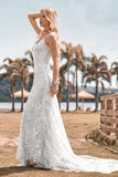 Sjarmerende havfrue Spaghetti stropper Lace Ivory brudekjole med Sweep Train