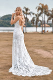Sjarmerende havfrue Spaghetti stropper Lace Ivory brudekjole med Sweep Train