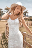Sjarmerende havfrue Spaghetti stropper Lace Ivory brudekjole med Sweep Train