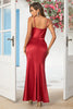 Load image into Gallery viewer, Havfrue Spaghetti stropper Burgunder Long Bridesmaid kjole med Split Front