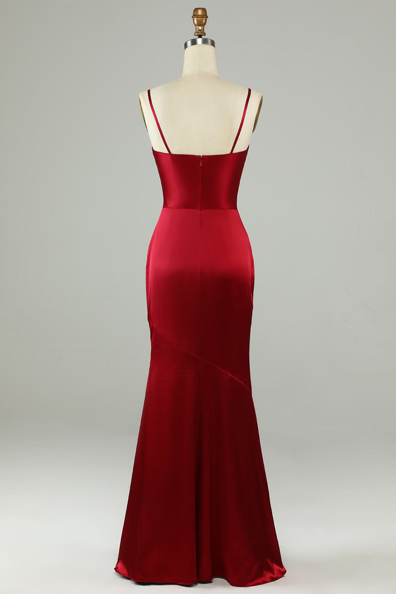 Load image into Gallery viewer, Spaghetti stropper Burgunder Long brudepike kjole med Slit