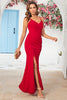 Load image into Gallery viewer, Havfrue Spaghetti stropper Burgunder Long brudepike kjole med silt