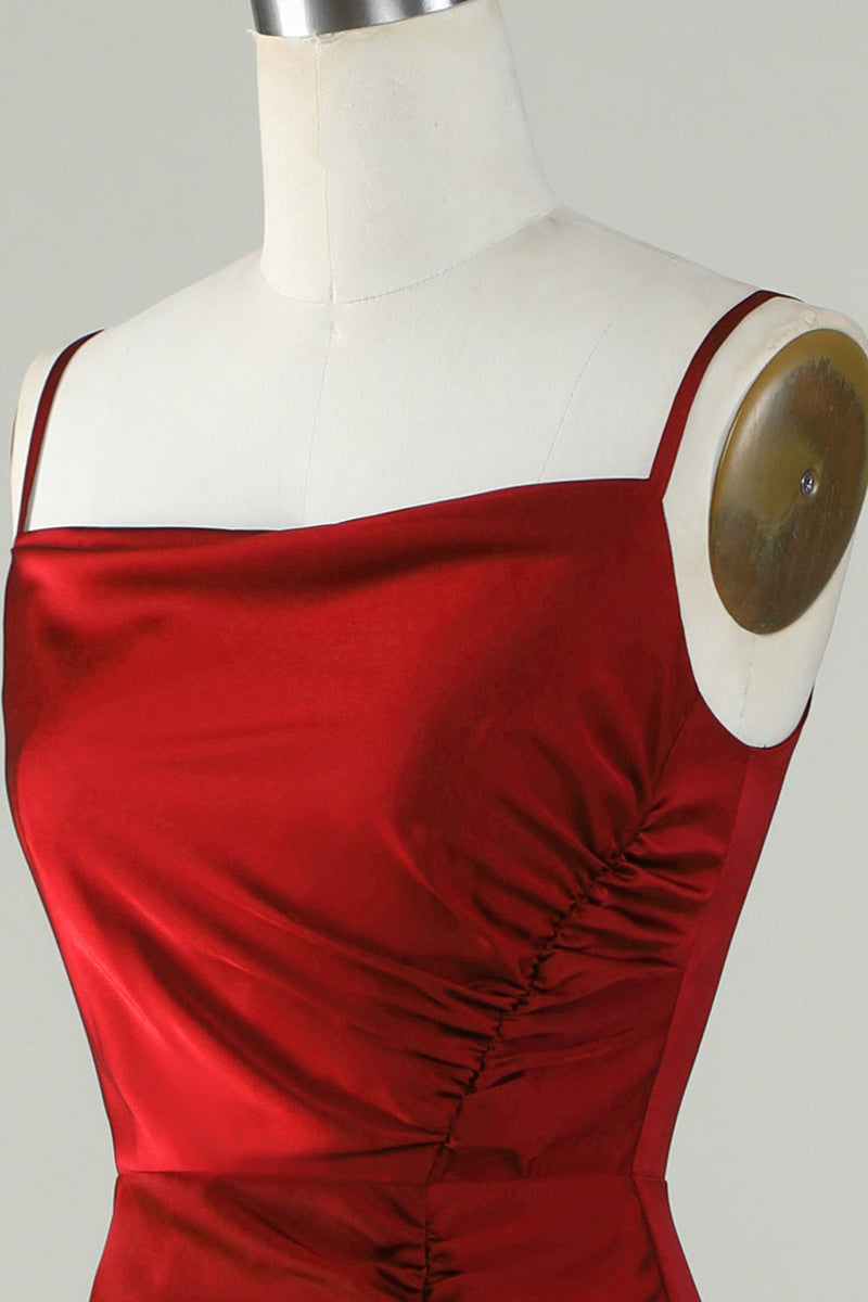 Load image into Gallery viewer, Spaghetti stropper Burgunder Long brudepike kjole med delt front