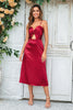 Load image into Gallery viewer, En linje Spaghetti stropper burgunder te lengde brudepike kjole med hul ut