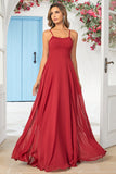 Enkelt A Line Spaghetti stropper Burgunder Long Bridesmaid Dress