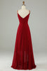 Load image into Gallery viewer, Chiffon Burgund Spaghetti stropper Long brudepike kjole med volanger