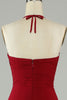 Load image into Gallery viewer, A-Line Halter Burgund Long Bridesmaid kjole med Slit