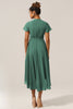 Load image into Gallery viewer, Chraming A Line V-hals korte ermer Eukalyptus brudepike kjole med sløyfe