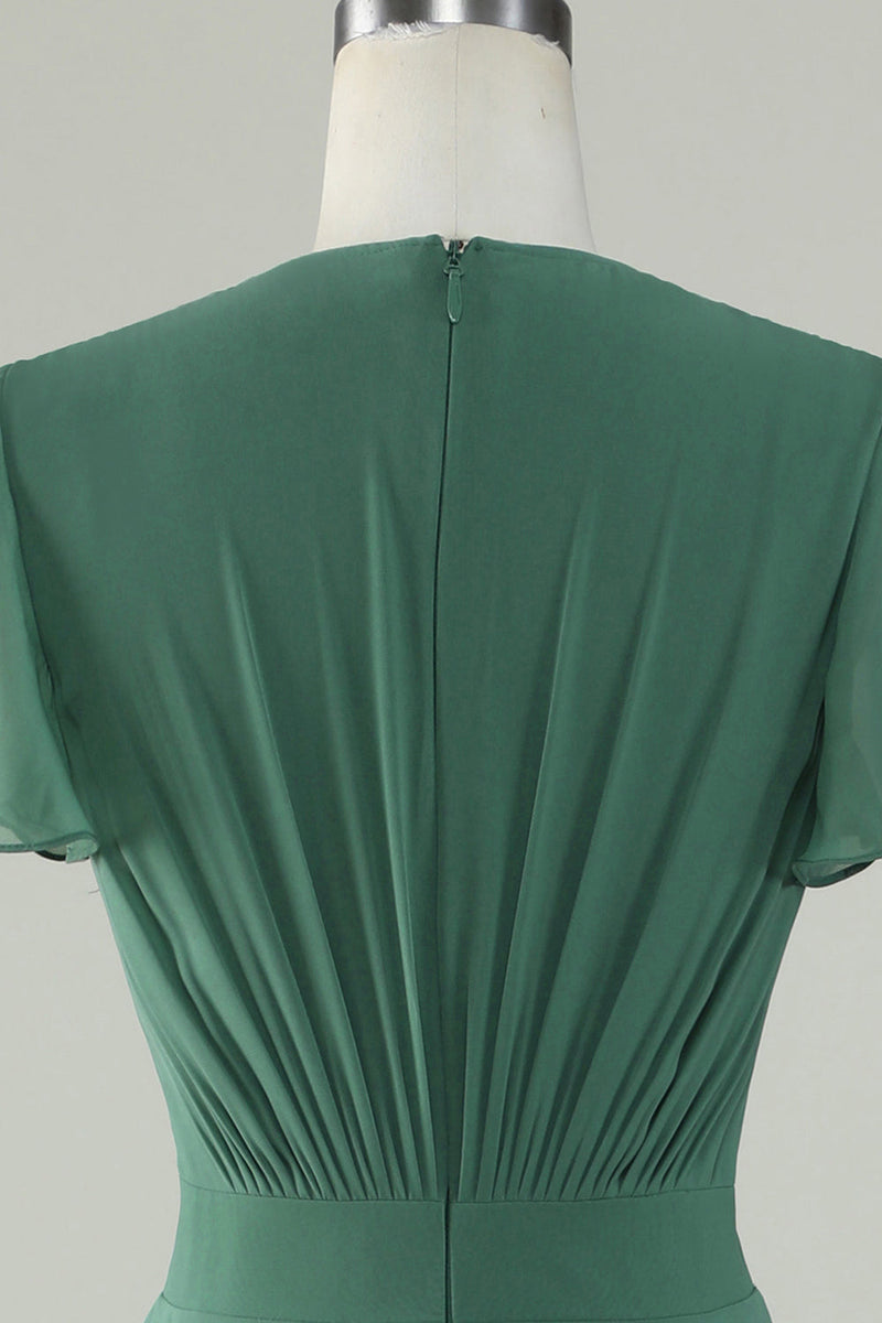 Load image into Gallery viewer, V-hals korte ermer eukalyptus brudepike kjole med sløyfe