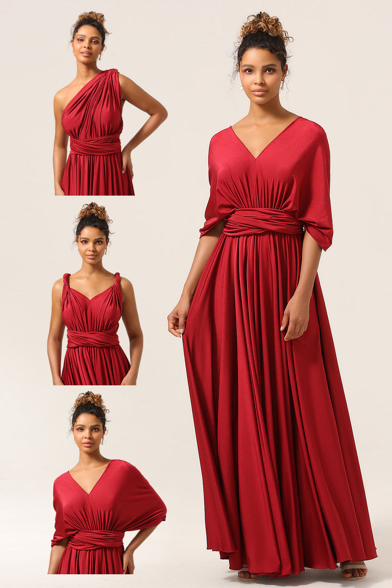 Load image into Gallery viewer, Beauty A-Line Halter Neck Burgund Long Bridesmaid Dress med Criss Cross Back