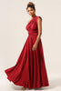 Load image into Gallery viewer, Beauty A-Line Halter Neck Burgund Long Bridesmaid Dress med Criss Cross Back