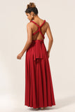 Beauty A-Line Halter Neck Burgund Long Bridesmaid Dress med Criss Cross Back