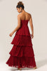 Load image into Gallery viewer, Sjarmerende A Line stroppeløs Burgudy Long brudepike kjole med volanger
