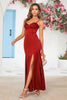 Load image into Gallery viewer, Havfrue Spaghetti stropper Burgunder Long Bridesmaid kjole med Split Front