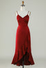 Load image into Gallery viewer, Spaghetti stropper Burgunder brudepike kjole med volanger