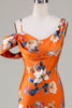 Load image into Gallery viewer, Havfrue trykt oransje blomst brudepike kjole