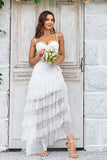 Ivory Lace Asymmetrisk Avtakbart tog Boho brudekjole