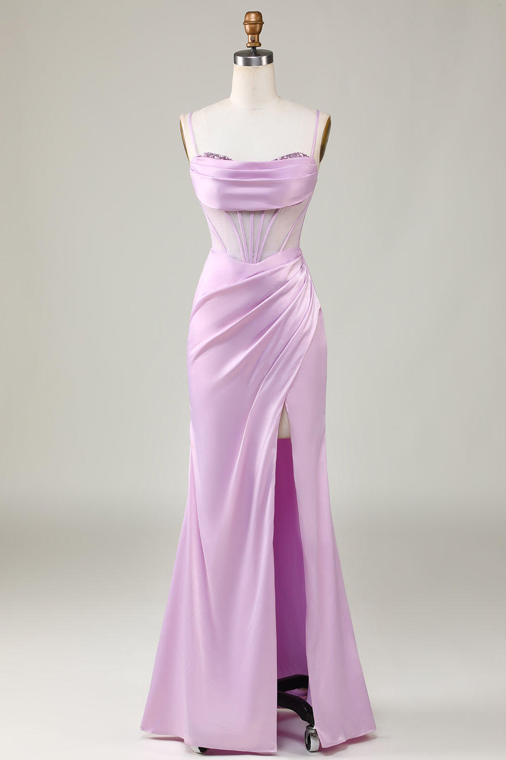 Havfrue Spaghetti stropper Lilac Long brudepike kjole med Slit