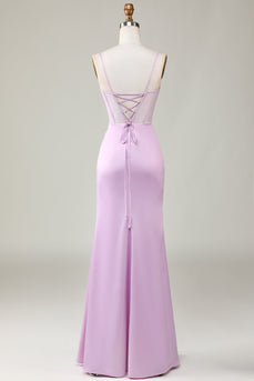 Havfrue Spaghetti stropper Lilac Long brudepike kjole med Slit
