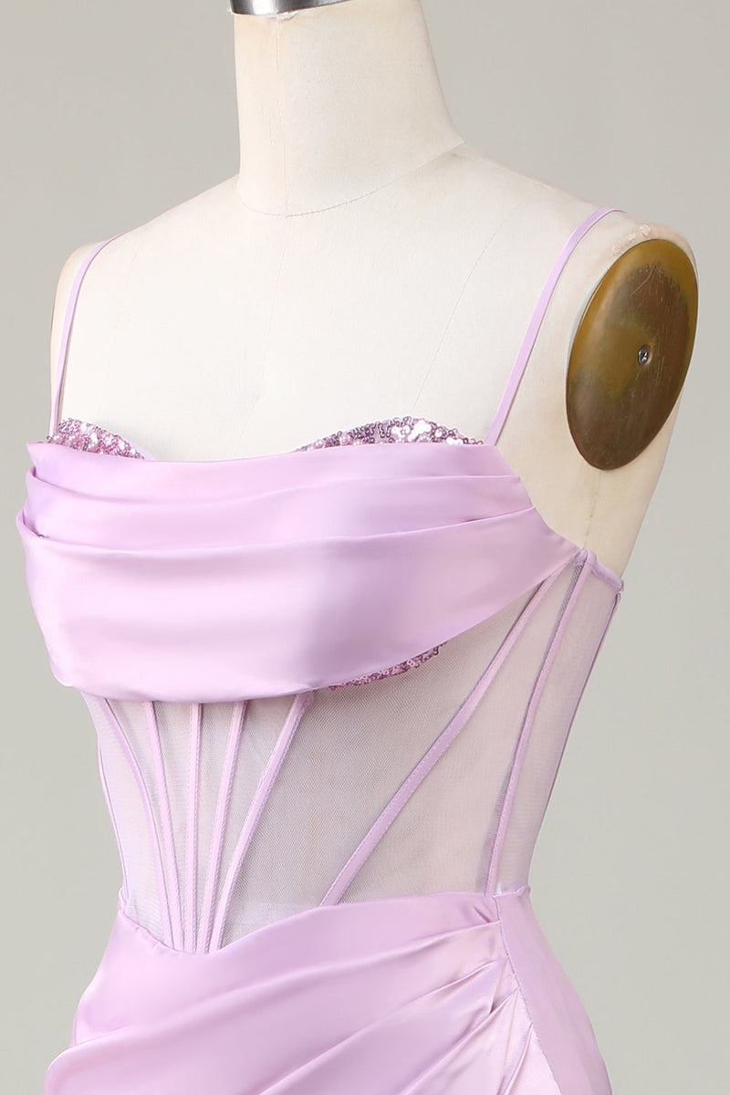 Load image into Gallery viewer, Havfrue Spaghetti stropper Lilac Long brudepike kjole med Slit