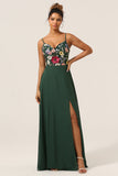 Beauty A-Line Spaghetti stropper Dark Green Long brudepike kjole med 3D-blomster