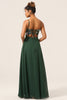 Load image into Gallery viewer, Beauty A-Line Spaghetti stropper Dark Green Long brudepike kjole med 3D-blomster