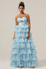 Load image into Gallery viewer, Nydelig A Line Spaghetti stropper Cut Out Tiered Blue brudepike kjole