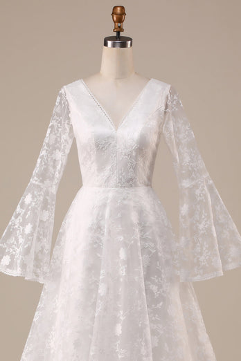 Ivory Lace Flare Ermer A-Line brudekjole