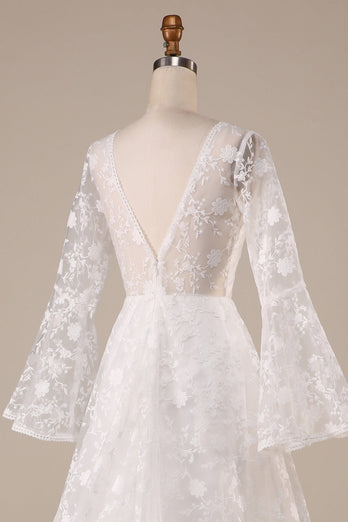 Ivory Lace Flare Ermer A-Line brudekjole