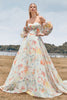 Load image into Gallery viewer, Sjarmerende A Line Sweetheart Elfenben Floral Sweep Train Brude kjole med ermer