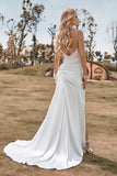 Ivory Boho Satin Enkel havfrue brudekjole med Slit