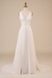 A-Line Halter Ivory Sweep Train brudekjole med Slit