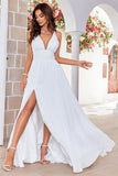 Ivory A-Line Halter Sweep Train brudekjole med Slit