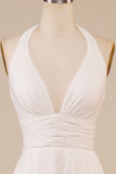 A-Line Halter Ivory Sweep Train brudekjole med Slit