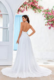 Ivory A-Line Halter Sweep Train brudekjole med Slit