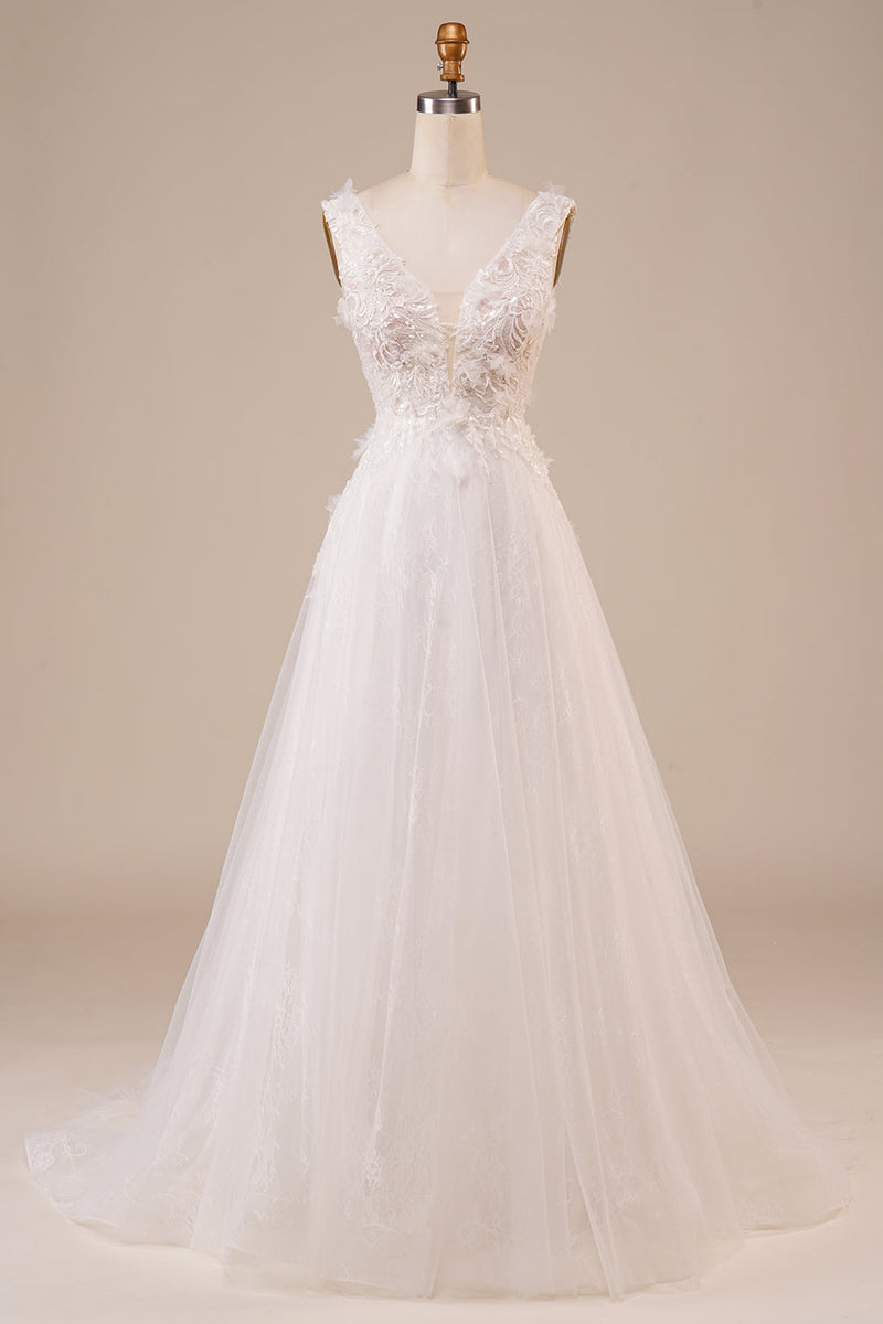 Load image into Gallery viewer, Sparkly Tulle Beaded Ivory Long brudekjole