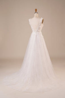 Sparkly Tulle Beaded Ivory Long brudekjole