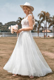 Sparkly Tulle Beaded Ivory Long A Line brudekjole