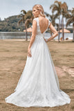 Sparkly Tulle Beaded Ivory Long A Line brudekjole