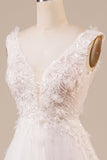 Sparkly Tulle Beaded Ivory Long brudekjole