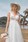 Sparkly Tulle Beaded Ivory Long A Line brudekjole