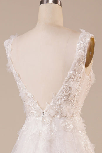 Sparkly Tulle Beaded Ivory Long brudekjole