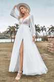 A-Line Tulle Beaded Ivory brudekjole med lange ermer