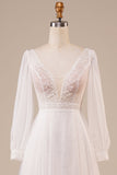 A-Line Tulle Beaded Ivory brudekjole med ermer