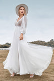 A-Line Tulle Beaded Ivory brudekjole med lange ermer